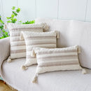 GobekUsa Ivory Brown Coffee Black Stripe Pillow Case with Tassels 45x45cm 30x50cm 50x50cm