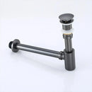 GobekUsa Brass Round Siphon P-Trap Set with Pop-Up Drainer Gun Grey