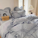GobekUsa Korean Princess Style Pure Cotton Bedding Set with Ruffles and Heart Pleat
