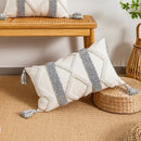GobekUsa Geometric Tufted Tassel Cushion Cover White Grey Bohemian Decor Pillow Cover