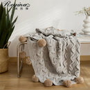 GobekUsa Elegant Chenille Pompons Throw Blanket