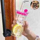 GobekUsa Heat Resistant Glass Cup with Lid and Straw for Coffee, Milk, Tea, Juice