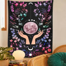 GobekUsa Botanical Moon Tapestry: Psychedelic Boho Wall Art for Magic Crystal Altar & Chakra