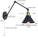 GobekUsa Gold Long Arm LED Wall Sconce with Pull Chain Switch