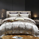GobekUsa Gold Leaves Jacquard Cotton Bedding Set with Smooth Egyptian Cotton Duvet Cover