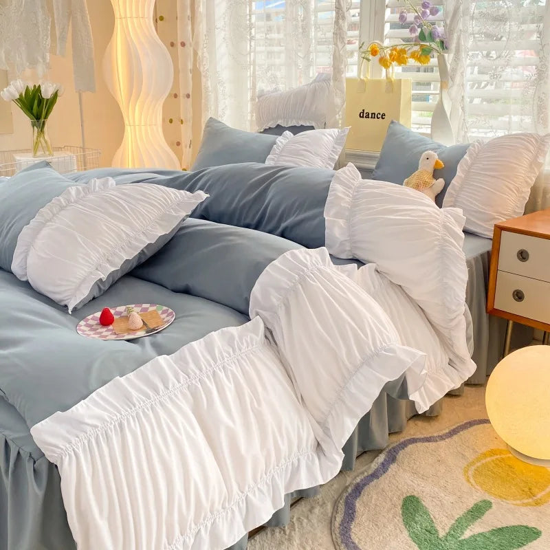 GobekUsa Lace Trim Solid Cotton Bedding Set - Queen/King/Double/Single Sizes, photo 7 of 9