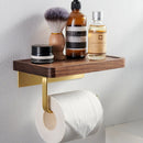 GobekUsa Brass & Wood Wall-mounted Toilet Paper Holder & Tissue Box Rack