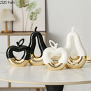 GobekUsa Gold Apple Pear Statue Ceramic Ornaments Desk Decoration Modern Crafts Sculpture
