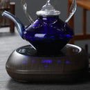 GobekUsa Blue Glass Teapot - Japanese Style Heat-Resistant Twisted Handle Glass Teapot