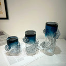 GobekUsa Blue Gradient Wavy Glass Vase for Floral Arrangements and Room Decor
