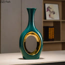 GobekUsa Gold Ceramic Vase with Artificial Flowers | Table Decoration | Room Aesthetic Decor