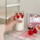 GobekUsa Kawaii Strawberry Glasses Cup with Straws - Cute Clear Juice Mug