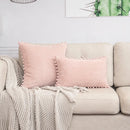 GobekUsa Beige Striped Cushion Cover with Pom Pom Detail Lumbar Throw Pillow Case