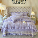 GobekUsa Korean Princess Style Quilted Bedding Set with Lace Ruffles 200x230cm