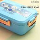 GobekUsa Kids Cartoon Bento Lunch Box with Fork Spoon, Heated 3 Grid Sandwich Snack Box