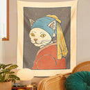 GobekUsa Cat With Pearl Earring Metal Wall Hanging Tapestry Art