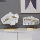 GobekUsa Golden Fish Crystal Ornament Home Decoration Metal Statue