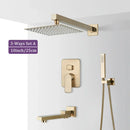 GobekUsa Brushed Gold Shower Faucet Set 2/3 Way Rainfall Bathtub Mixer Wall Mounted Box