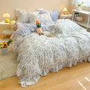 GobekUsa Korean Princess Floral Ruffles Bedding Set: Single/Queen Duvet, Cover, & Pillowcases