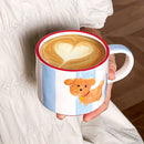 GobekUsa Kawaii Animal Ceramic Drinkware Set: Coffee Cup, Dessert Plate, Cute Dog Mug