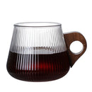 GobekUsa Glass Coffee Mug with Wooden Handle, Japanese-Style Tea Cup, Vertical Stripes
