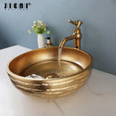 GobekUsa Golden Ceramic Bathroom Basin Set with Gold Faucet and Mixer Taps