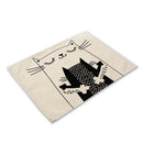 GobekUsa Black Cat Linen Placemat Set for Dining Table & Kitchen Decor