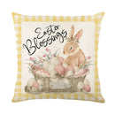 GobekUsa Easter Bunny Rabbit Linen Cushion Cover 45x45cm - Flower Print Festival Pillowcase