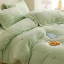 GobekUsa Berber Fleece Star Bear Embroidery Bedding Set - Cream White, Winter Home Textiles