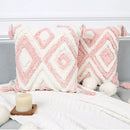 GobekUsa Boho Pink Geometric Tufted Tassel Pillow Covers 30x100cm - Decorative Double Pillows