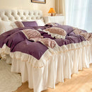 GobekUsa Korean Princess Style Cotton Bedding Set with Pleated Ruffles and Soft Quilt Cover