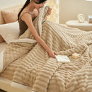 GobekUsa Cozy Rabbit Plush Blanket: Soft Striped Warm Sofa Throw, Absorbent Breathable Nap Blanket