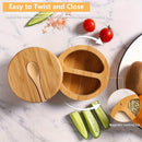 GobekUsa Bamboo Seasoning Box with Spoon - Rotating Cover Spice Container