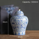 GobekUsa Blue & White Porcelain Jar with Gold Plating - Ceramic Storage & Desk Decor