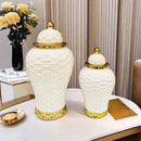 GobekUsa Golden Flower Vase Ceramic Checkmate Jar Weave Pattern Home Decoration Accessories