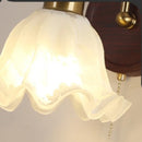 GobekUsa LED Wall Light Glass Fixture Pull Chain Switch Wood Bedside Sconce