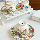 GobekUsa Brilliant Flowers Pattern Ceramic Coffee Mug Set