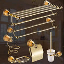 GobekUsa Brass Jade Bathroom Accessories Set: Towel Bar, Soap Holder, Towel Rack, Glass Shelf