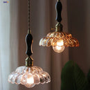 GobekUsa Amber Glass Walnut Wood LED Pendant Lamp with Copper Knob Switch