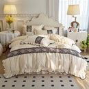 GobekUsa Elegant Heart Embroidery Lace Princess Wedding Bedding Set