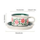 GobekUsa Hand-Drawn Ceramic Espresso Cup with Saucer, 8oz Cappuccino Cups