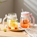 GobekUsa 1000ML Glass Tumbler with Lid, Straw & Handle - Transparent Coffee Cup Water Bottle