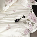 GobekUsa Butterfly Flowers Embroidery 600TC Egyptian Cotton Bedding Set: Duvet Cover, Bed Sheet, Pillowcases