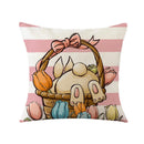 GobekUsa Easter Bunny Rabbit Linen Cushion Cover 45x45cm - Flower Print Festival Pillowcase