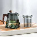 GobekUsa Glass Teapot with Wood Handle, Heat Resistant Kung Fu Tea Kettle, Transparent Teaware