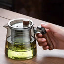 GobekUsa Glass Tea Set with Wooden Handle Teapot on Retro Glass Tray