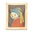 GobekUsa Cat With Pearl Earring Metal Wall Hanging Tapestry Art
