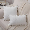 GobekUsa Lace Pompom Cotton Cushion Cover, 50x50cm, White Balls, Soft Seat Cover, Home Decor