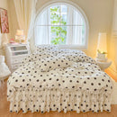 GobekUsa French Lace Ruffles Seersucker Bed Set: 4Pcs Princess Bedding Quilt Cover