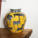 GobekUsa Zebra Yellow Vase with Artificial Flowers for Desk Decoration